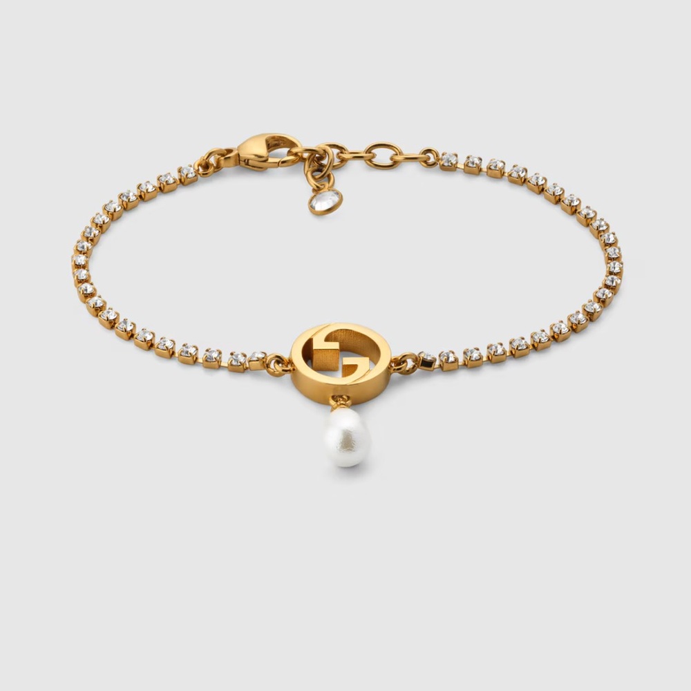 Gucci GG Pearl & Crystal Gold Blondie Bracelet